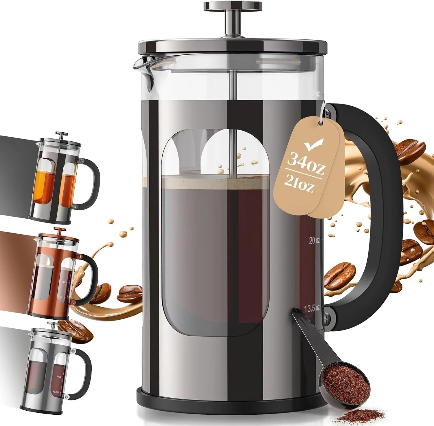 French Press Coffee & Tea - French Press Coffee Maker 34oz, No