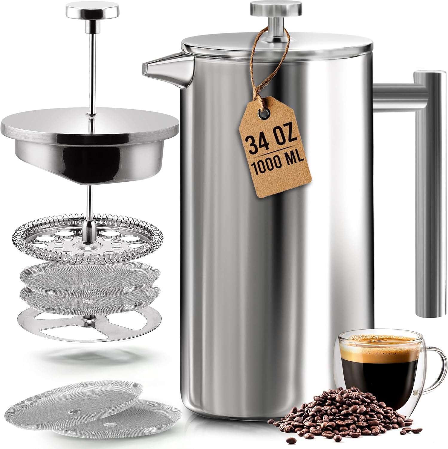 French Press Coffee & Tea - Kitchen 304 Grade Stainless Steel French