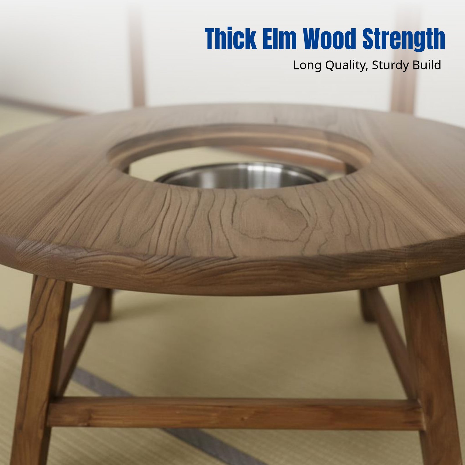 Cast Iron Teapot - Sturdy Elm Wood Round Tea Table,