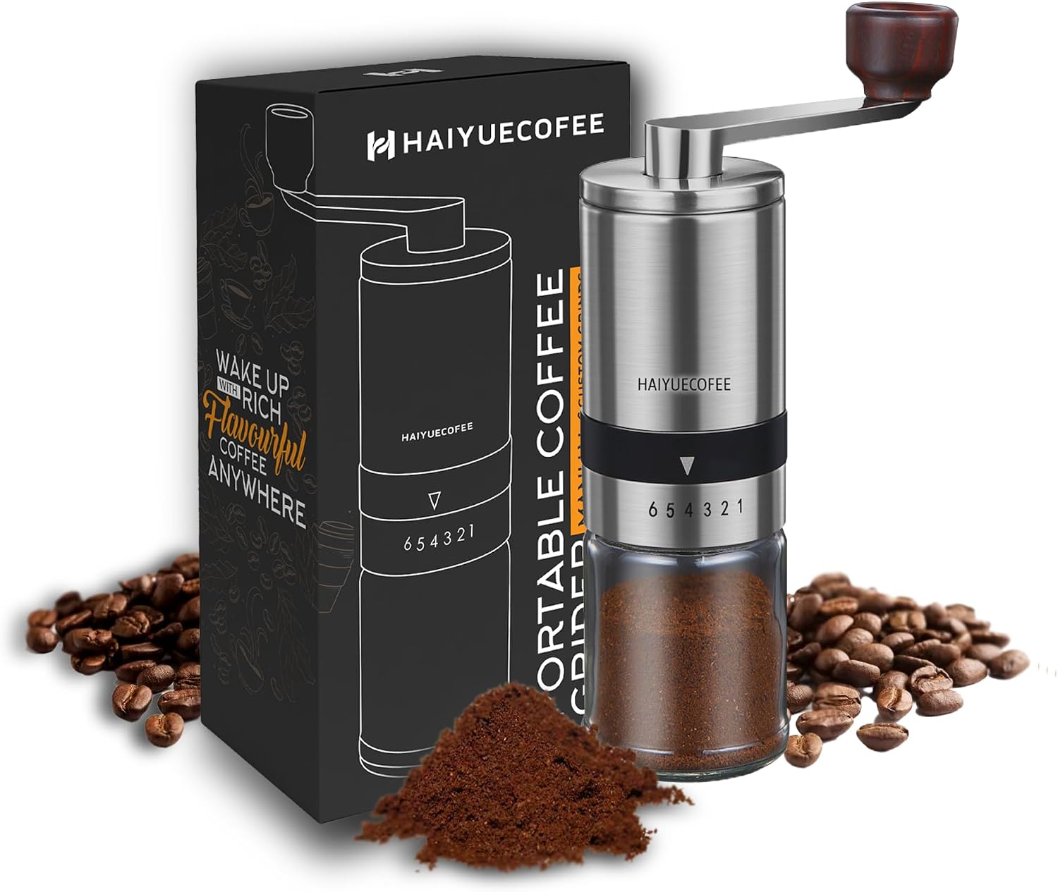 French Press Coffee & Tea - Manual Coffee Grinder with 6 Adjustable