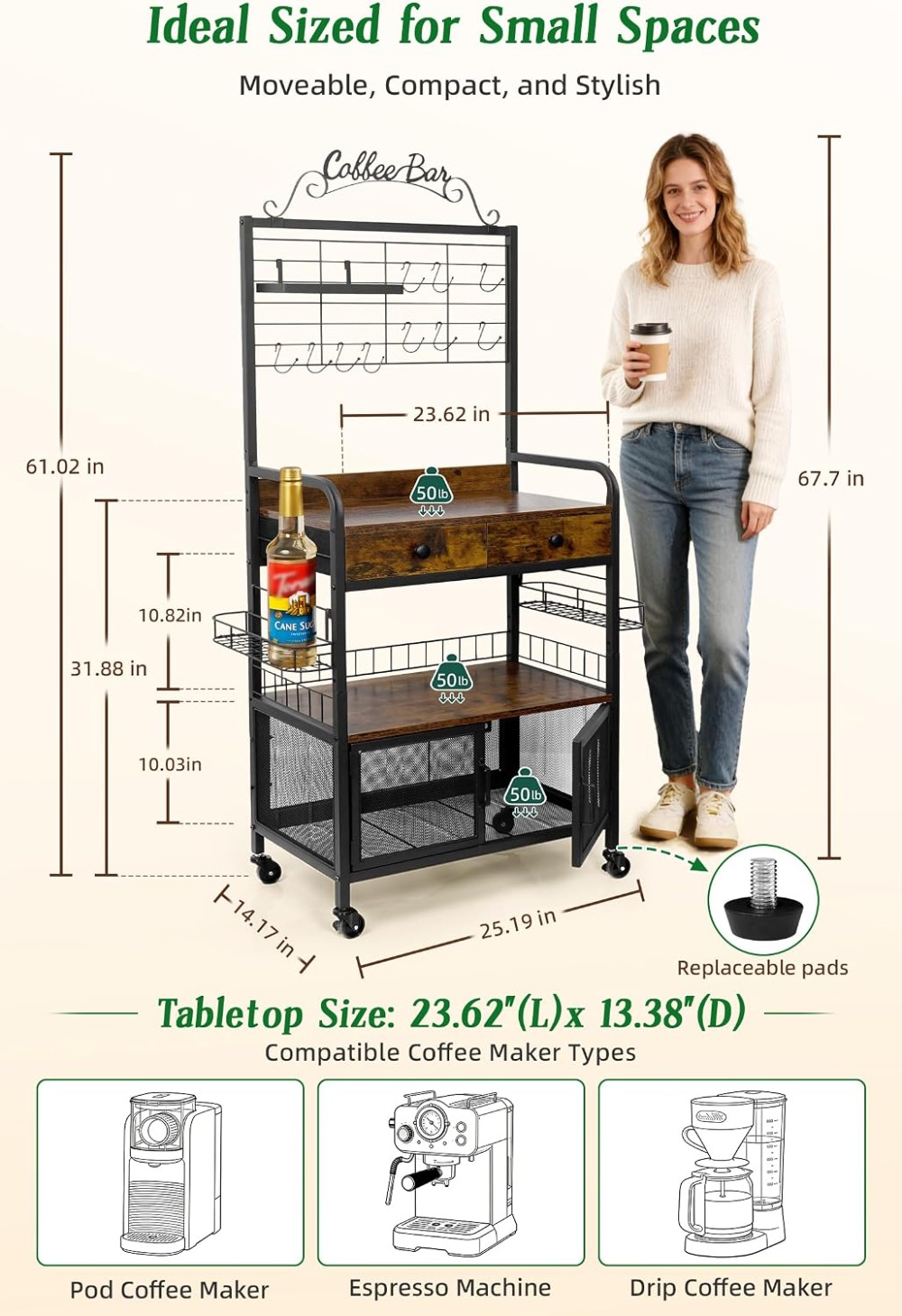 Rolling Coffee Bar Cart for Sm - Coffee Tea & Jane 리뷰 및 가격