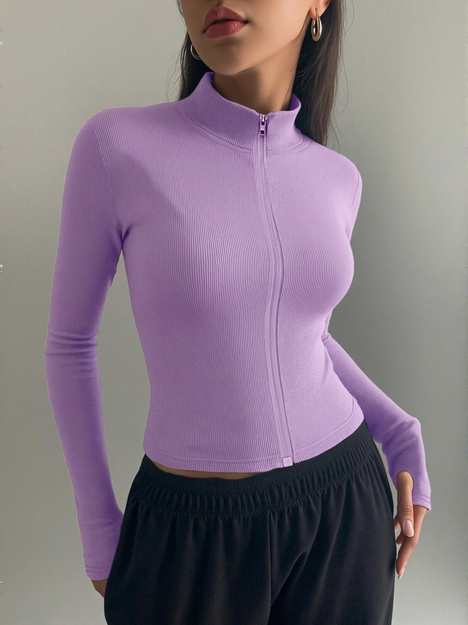 Casual Ribbed High Neck Zip-Up - Coffee&Tea House Opinie 리뷰 및 가격