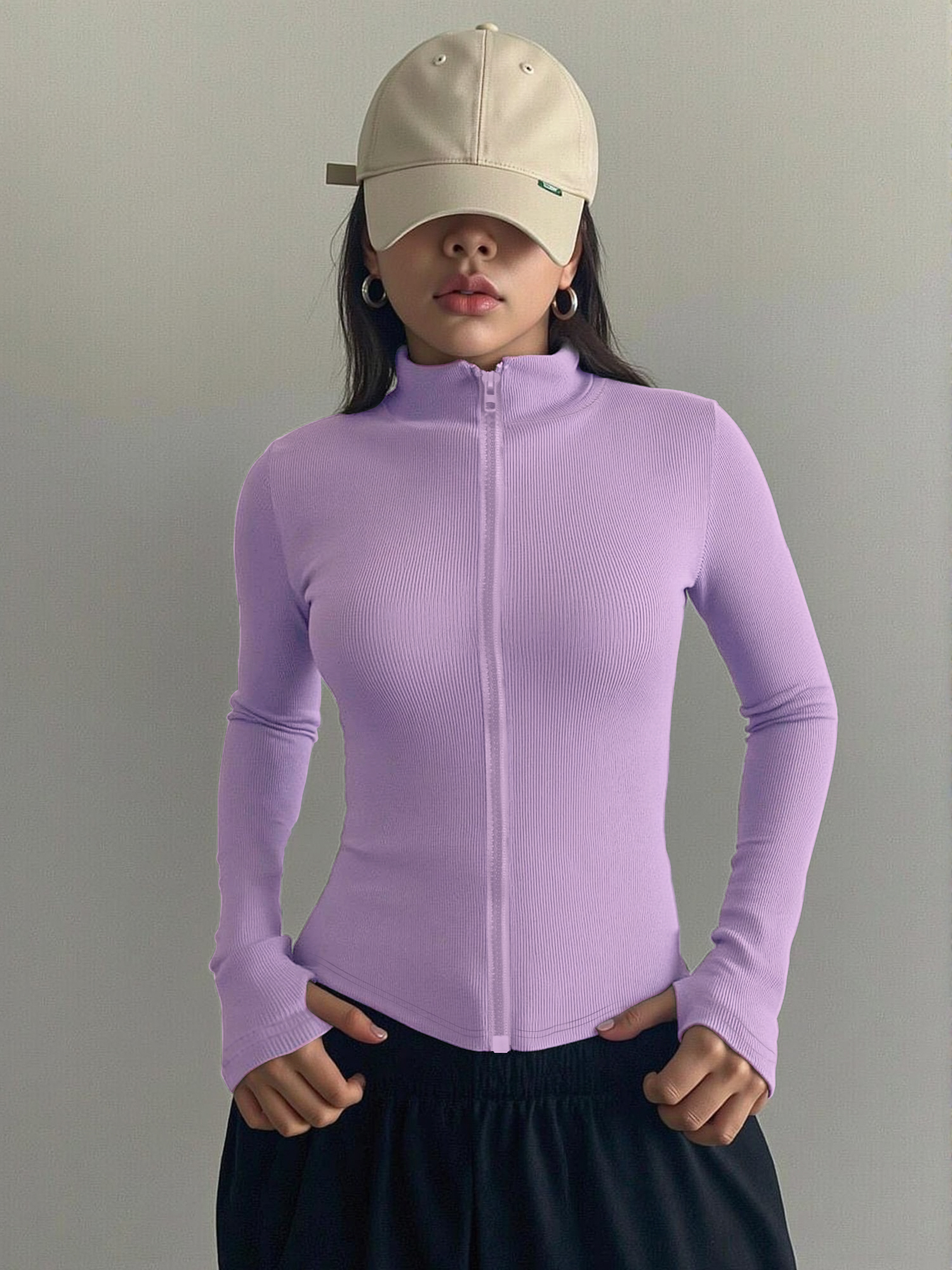 Casual Ribbed High Neck Zip-Up - Coffee&Tea House Opinie 리뷰 및 가격